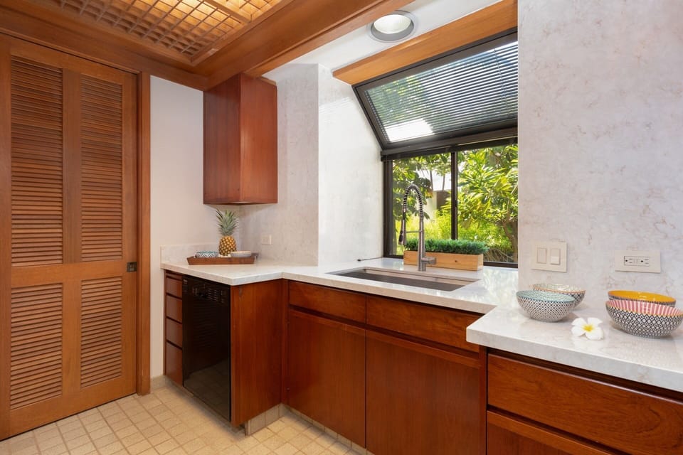 Views of the front courtyard from the kitchen