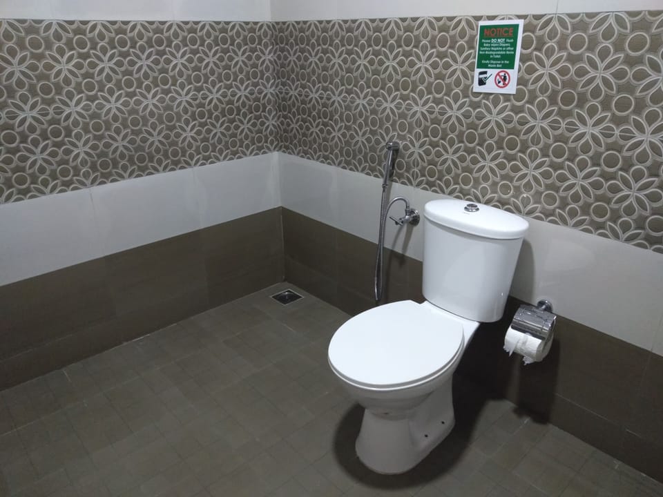 Shower, hydromassage showerhead, free toiletries, towels