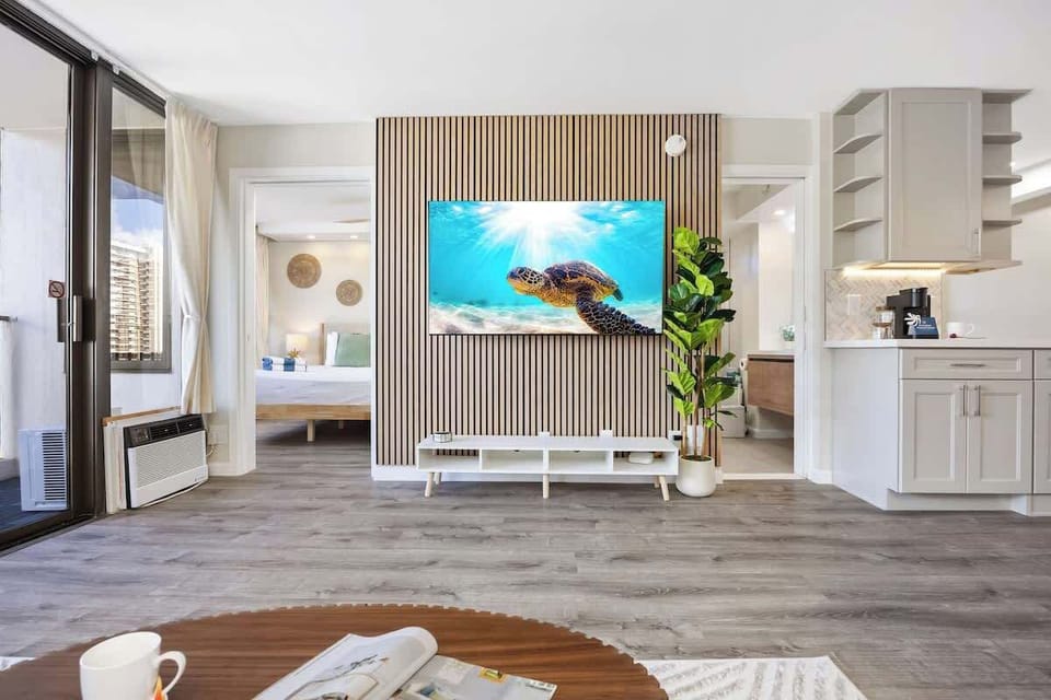 Your living area has a 65" smart TV perfect for your entertainment