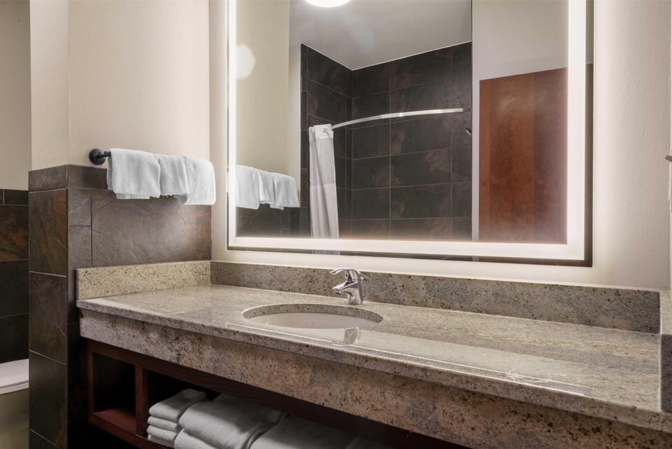 Suite, 1 King Bed with Sofa bed (Oversized, Sofa Sleeper, 2 Rooms) | Bathroom | Combined shower/tub, free toiletries, hair dryer, towels
