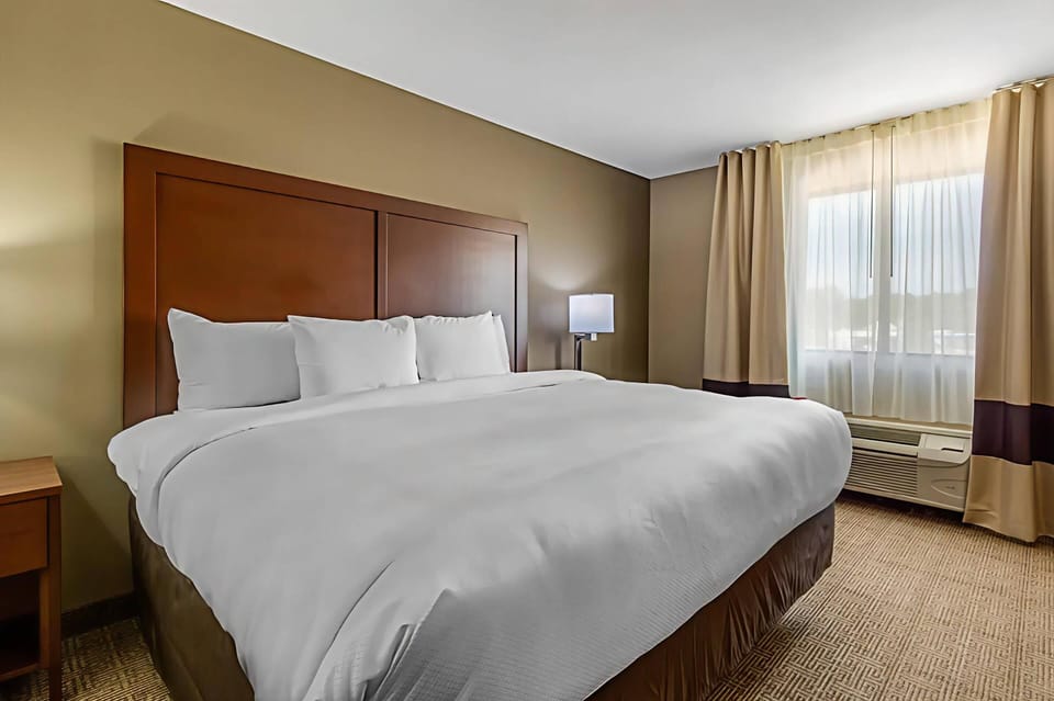 Premium bedding, pillowtop beds, desk, blackout drapes