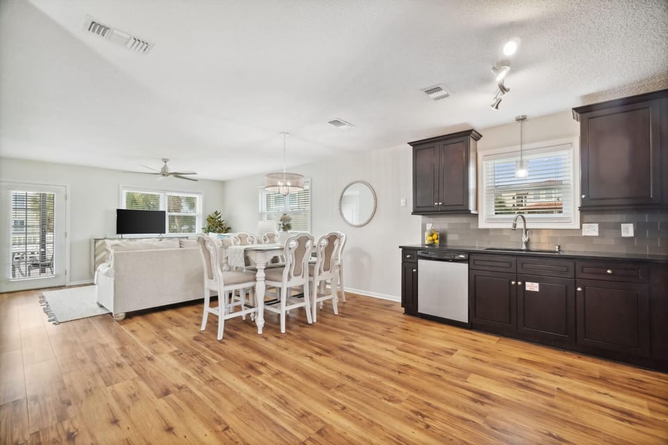 View from Entry into Kitchen, Dining, Living Area