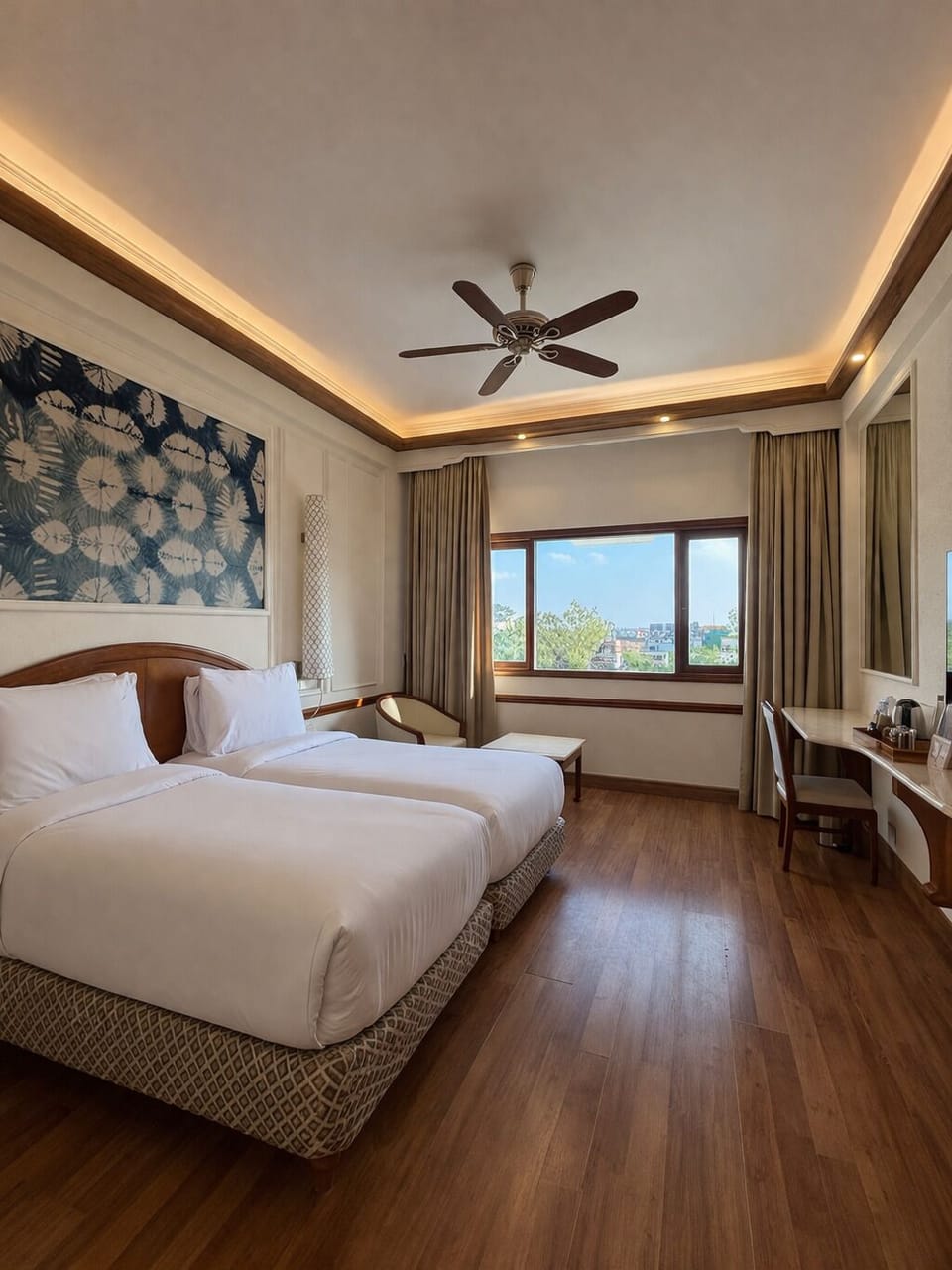 Deluxe Twin Room | Minibar, in-room safe, desk, laptop workspace