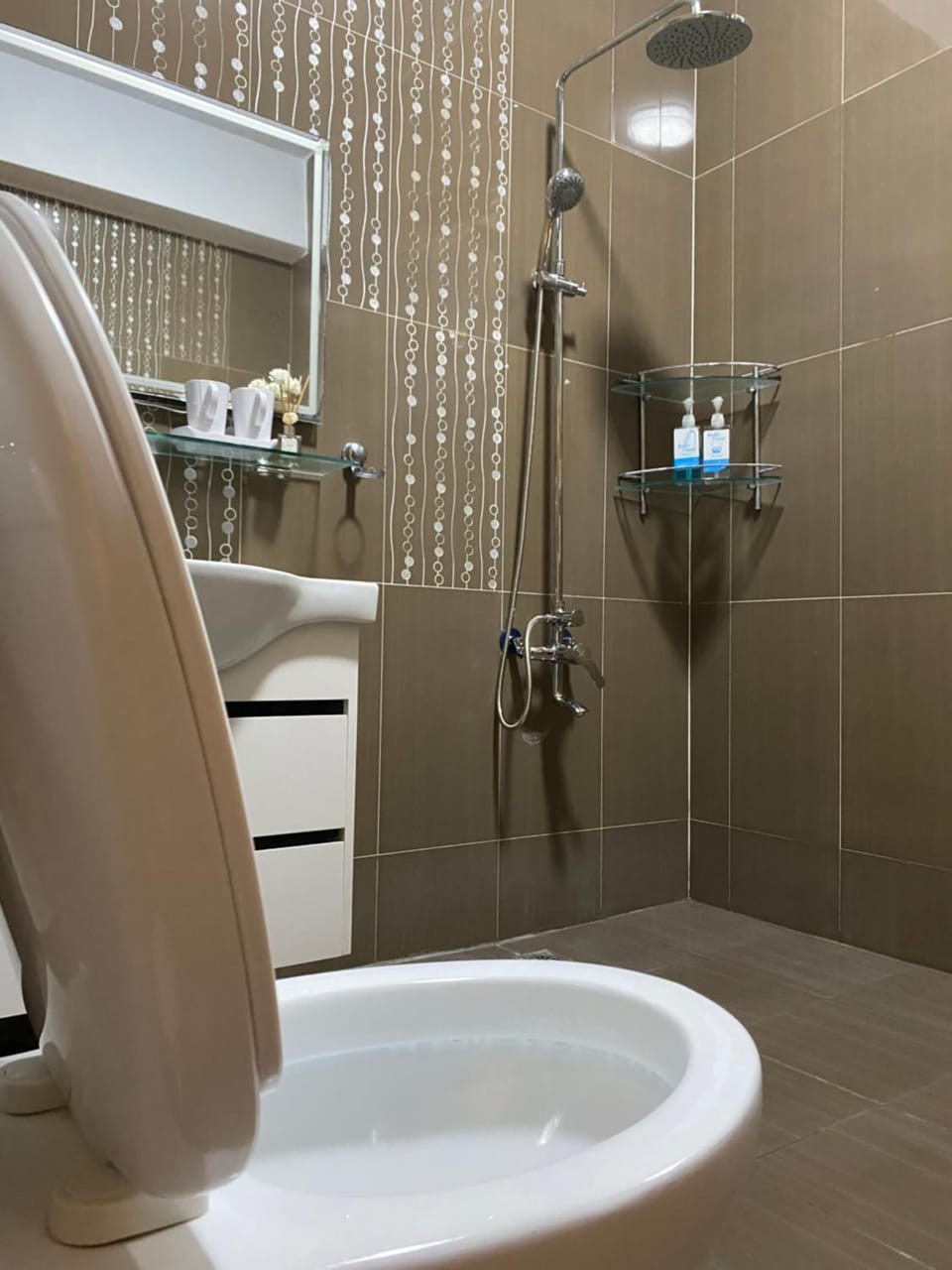 Shower, hair dryer, slippers, bidet