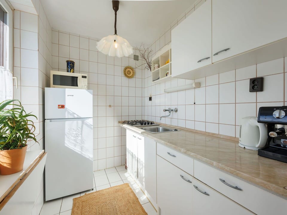Kitchen, Kitchen Appliance, Flooring, Major Appliance, Interior Design, Countertop, Floor, Cabinetry, Ceiling, Room