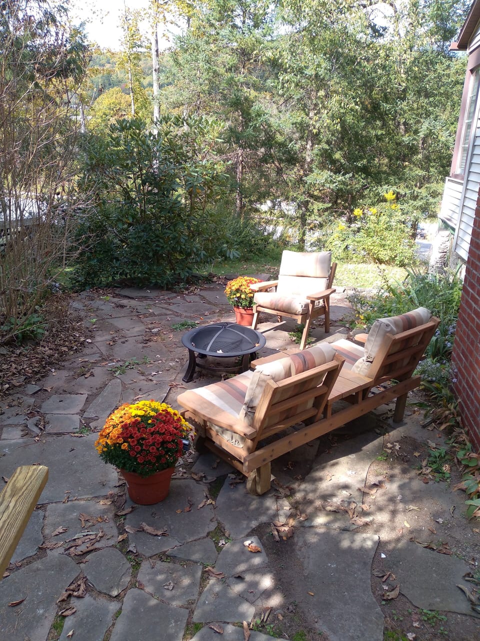 Back patio with firepit. 
