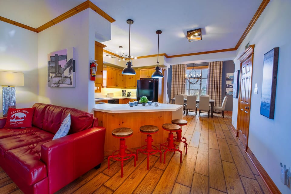 View of the kitchen and dining room from the living room