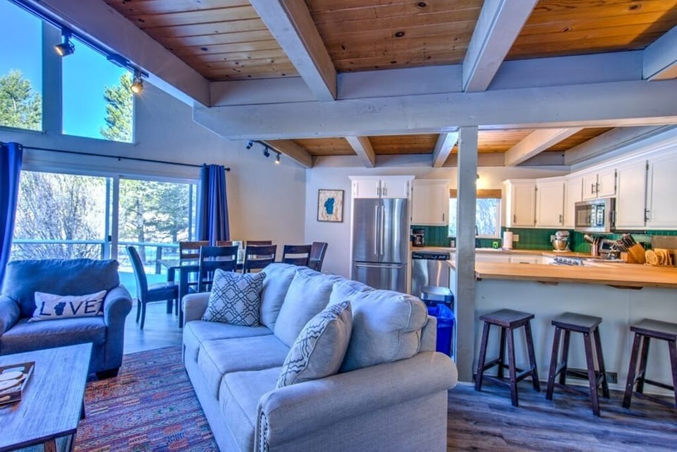 living room, dining room and kitchen