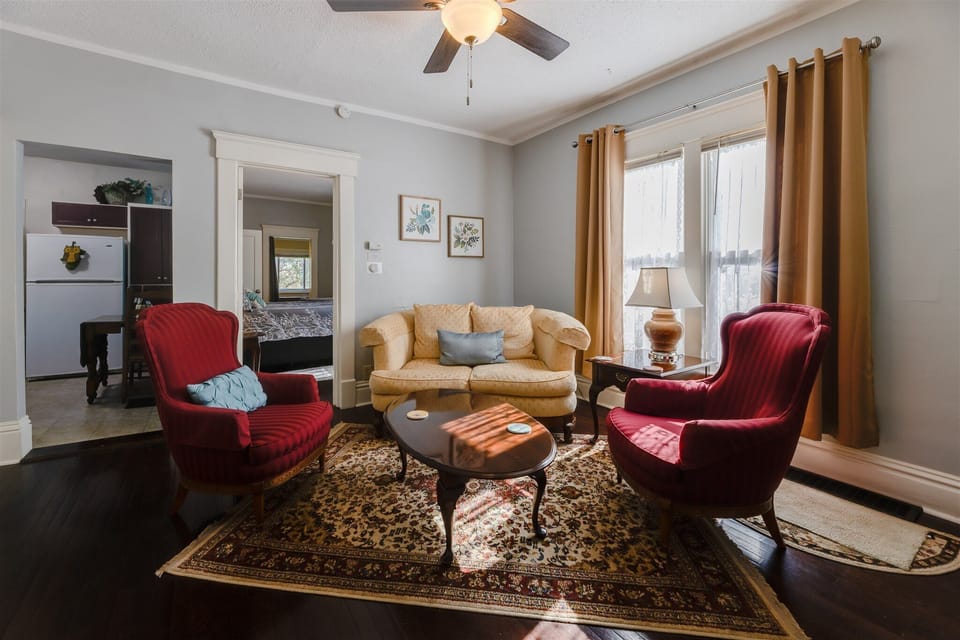 The living room is a comfortable and pleasant place to gather and relax.
