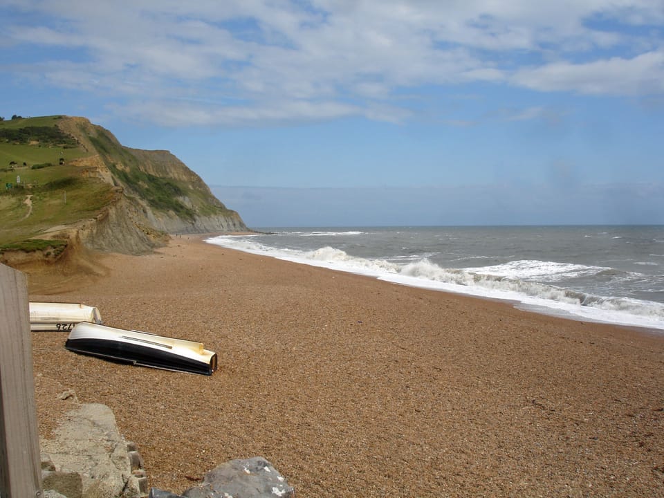View east at Seatown beach on the Jurassic Coast. An easy walk from the cottage 