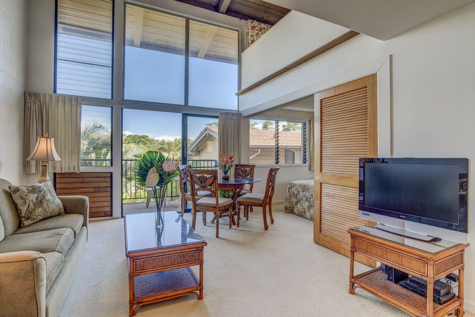 Living room with high ceilings