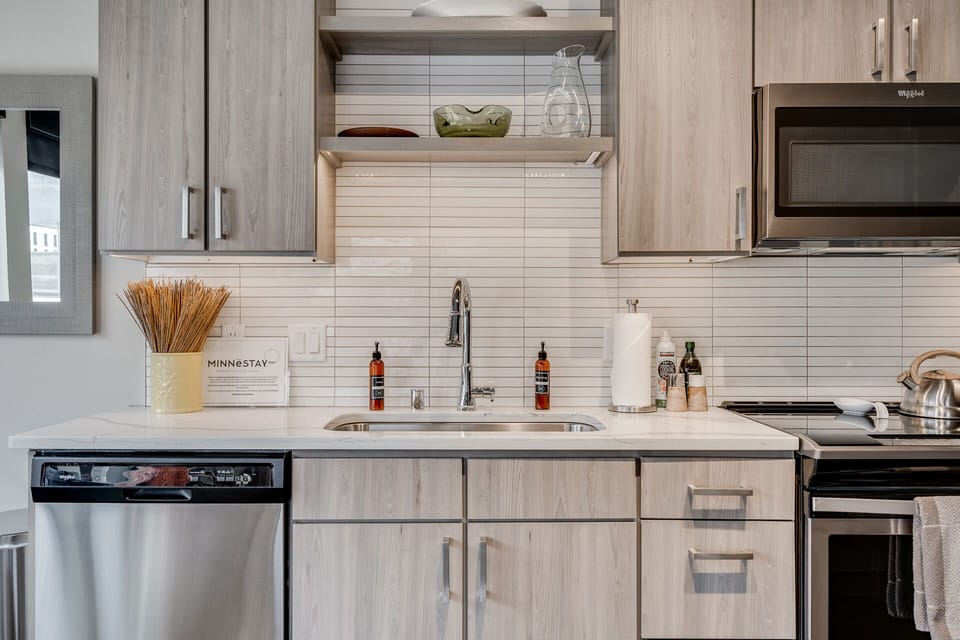 Escape the confines of a hotel in this upscale condo.