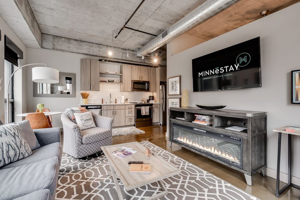 With an electric fireplace and DirecTV, you won't want to leave the living room!