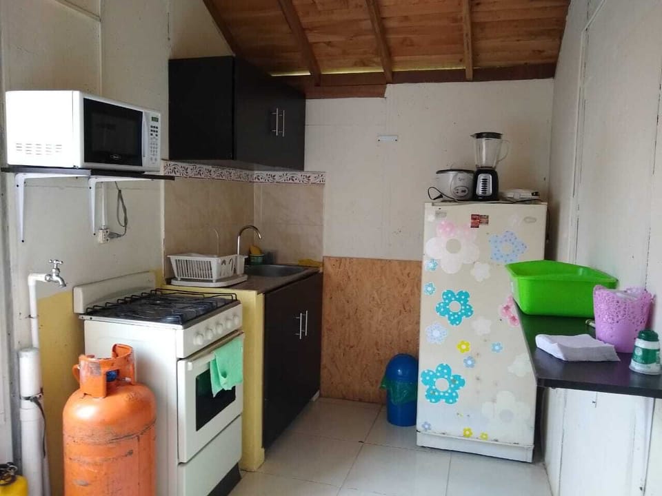 Junior Chalet | Private kitchen | Full-size fridge, microwave, oven, stovetop
