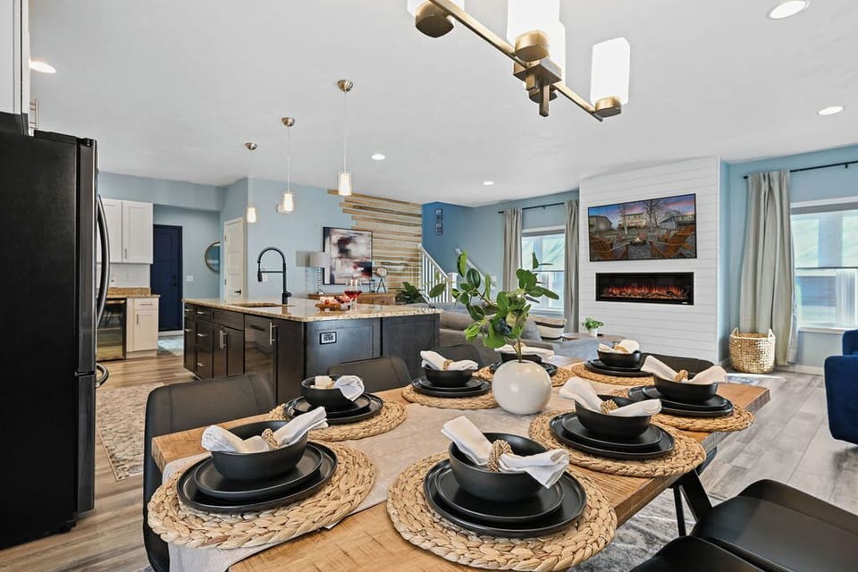 Enjoy gourmet meals at the dining table with seating for eight.  