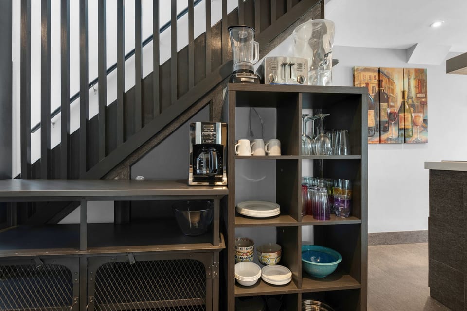 Kitchen storage by the stairs