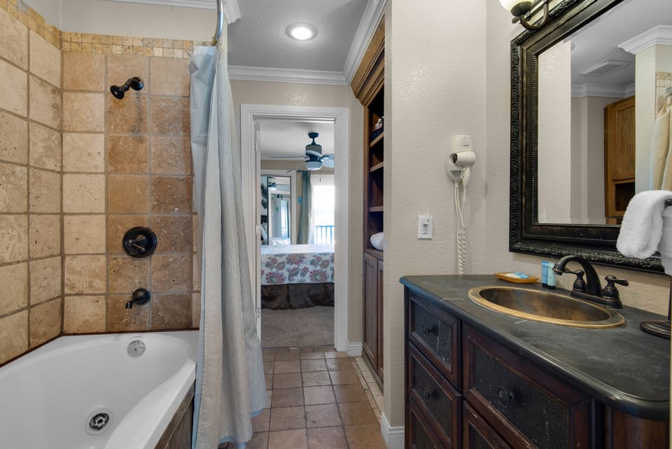 Guest bathroom  shower and vanity