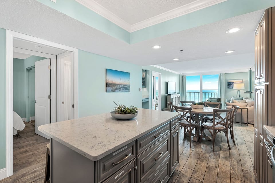 BeachCrest 305 Kitchen and Living Area with Gulf View