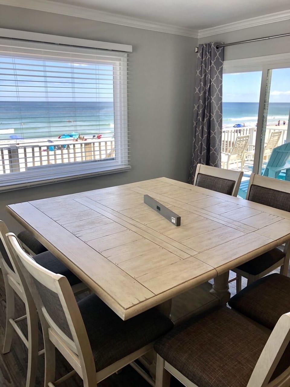 Dining room table looking out on the beach