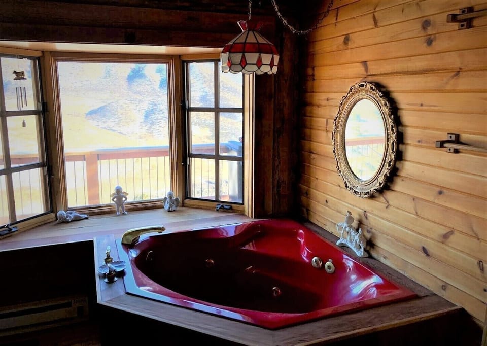 Tub with view out bay window