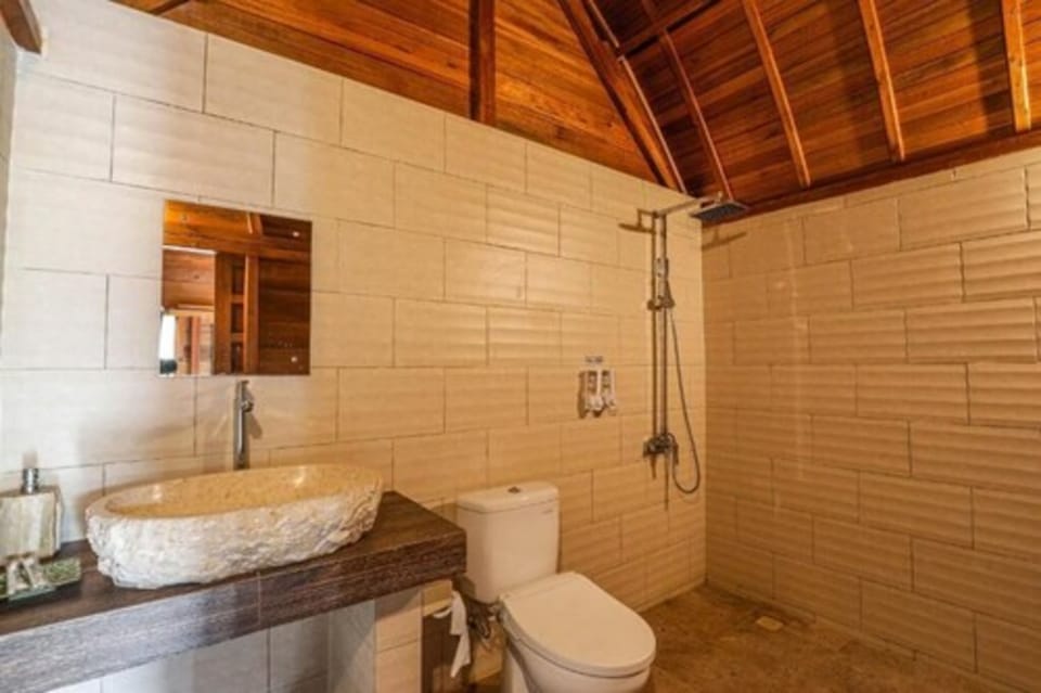Shower, towels, soap, shampoo