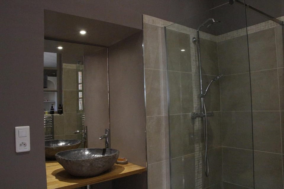 Classic Double Room (Sous le Chêne) | Bathroom | Shower, rainfall showerhead, free toiletries, hair dryer