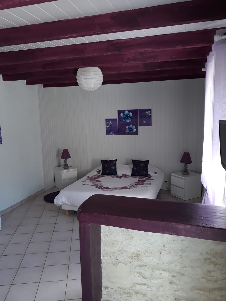 Triple Room (Prune) | Individually decorated, individually furnished, blackout drapes