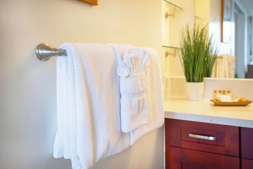 Bath towels are provided