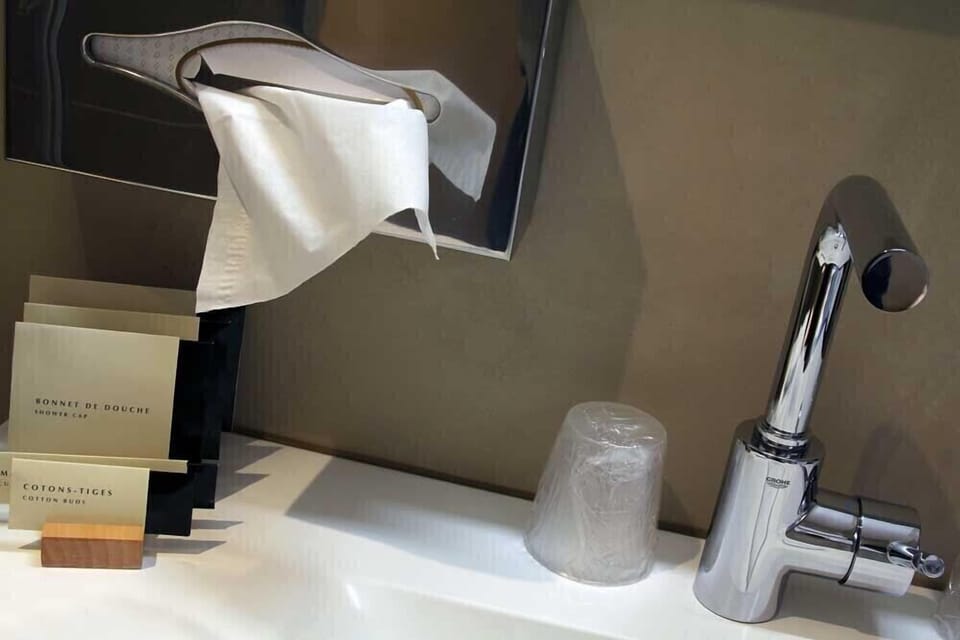 Hair dryer, bathrobes, towels, soap