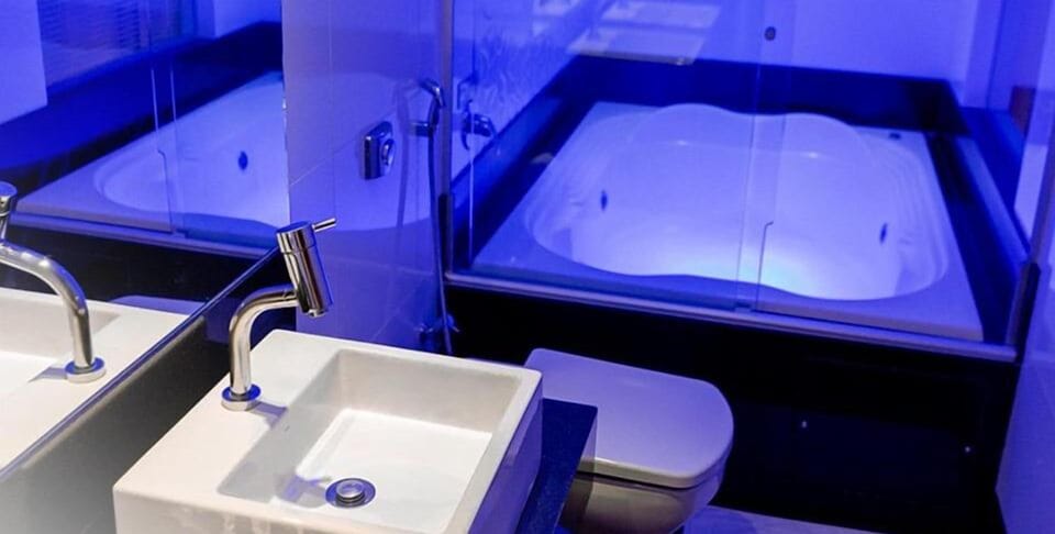 Hair dryer, towels, soap