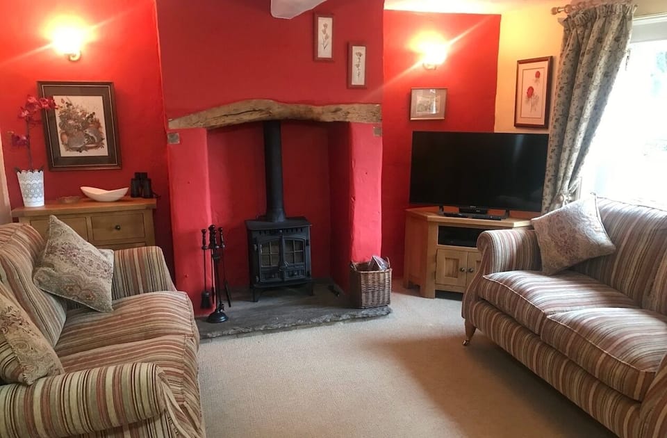 Lounge area with wood burning stove