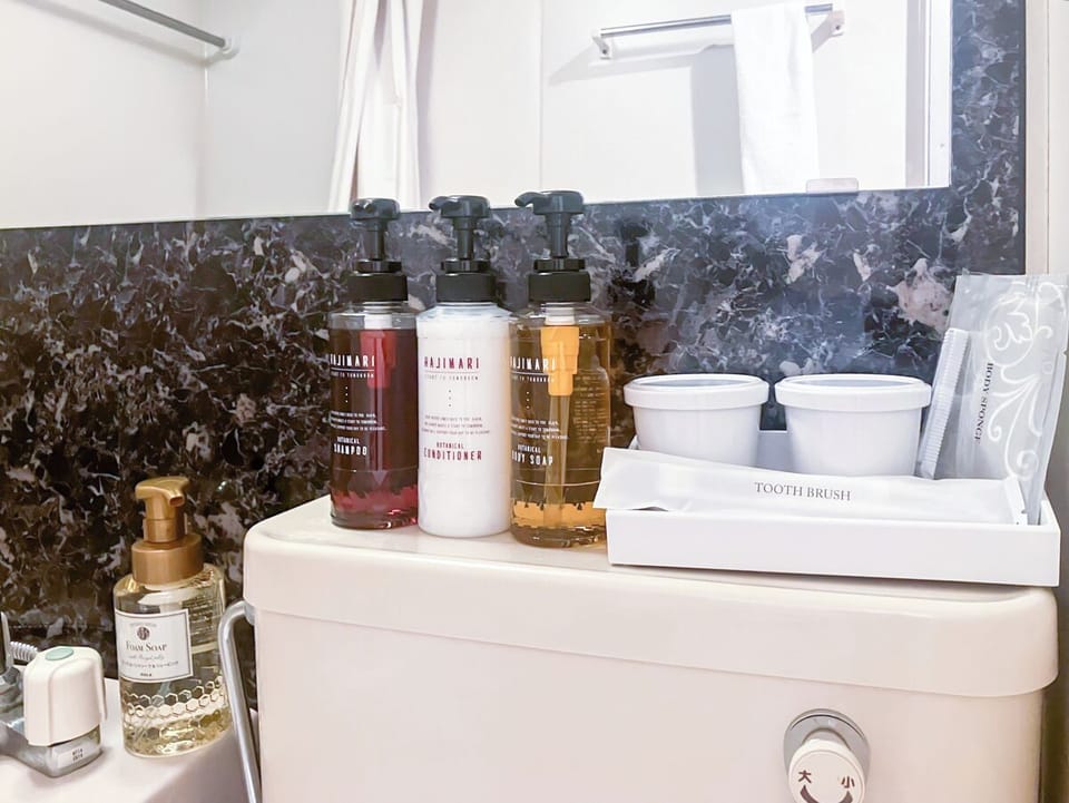 Combined shower/tub, free toiletries, hair dryer, bathrobes