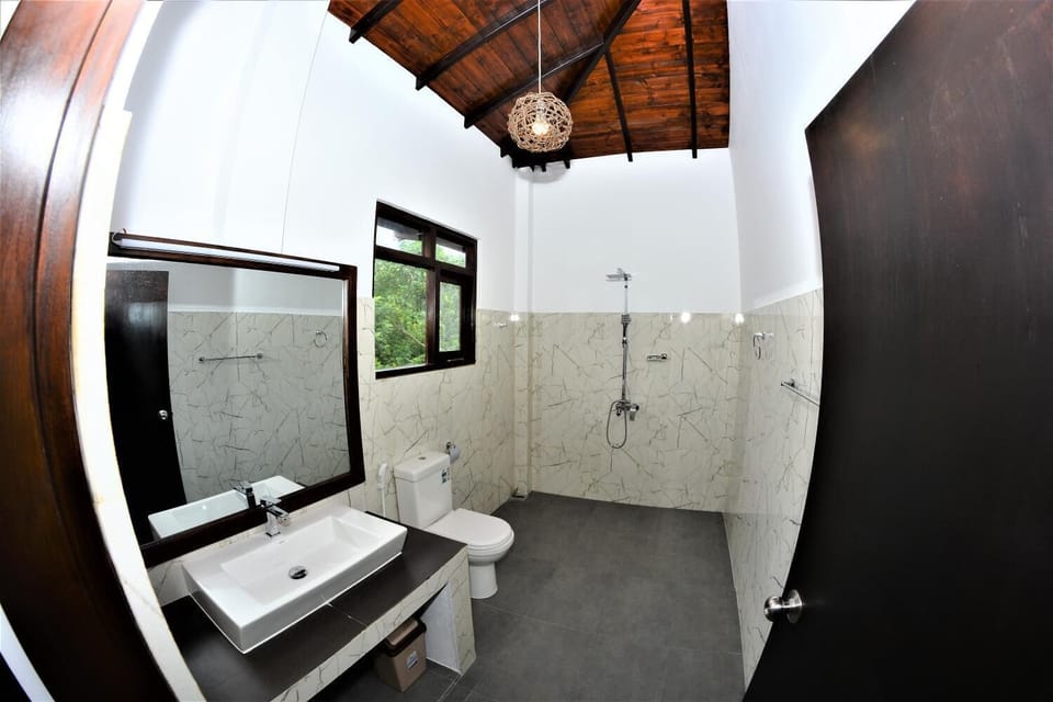 Shower, rainfall showerhead, towels