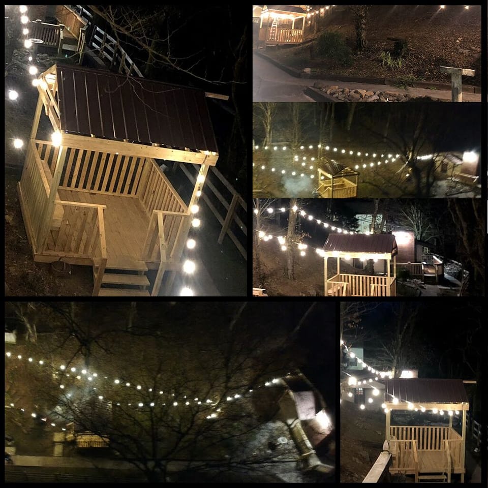 New gazebo and grill are located at bottom of your deck between the 3 houses.