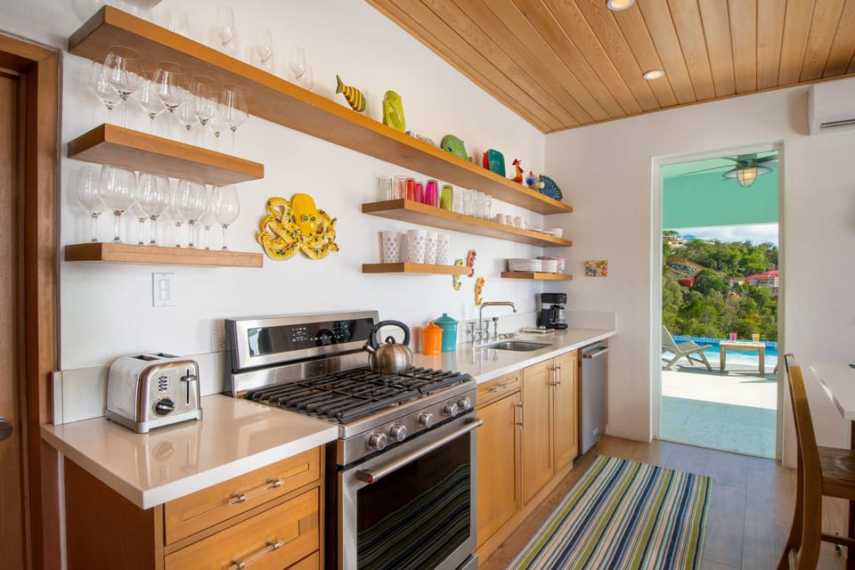 A well stocked kitchen with open layout 