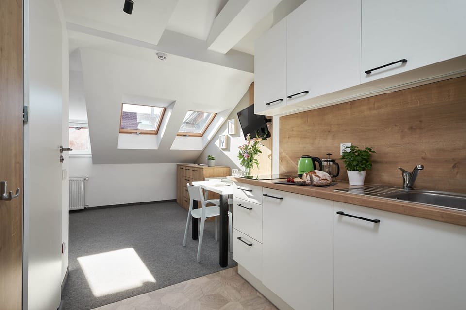 Studio | Private kitchen | Mini-fridge, stovetop, electric kettle, highchair
