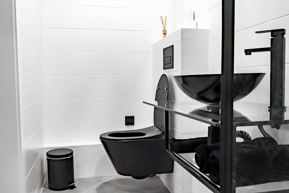 Studio Suite (Basement) | Bathroom | Shower, rainfall showerhead, bathrobes, towels