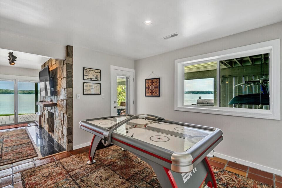 Play a friendly game of air hockey