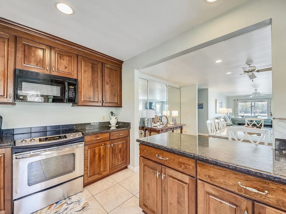Kitchen Overlooks Dining Area at 14 Lands End