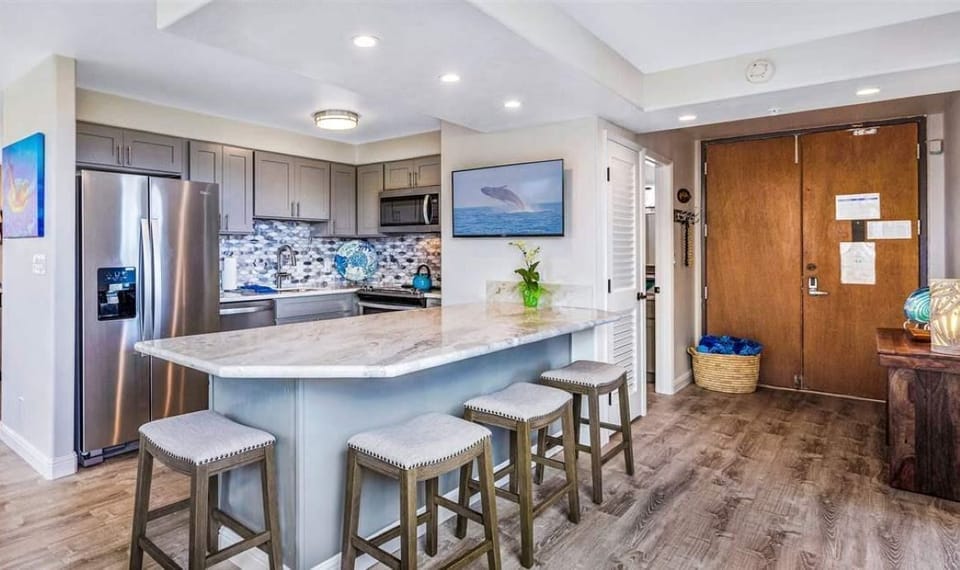 Kitchen and double door entry.