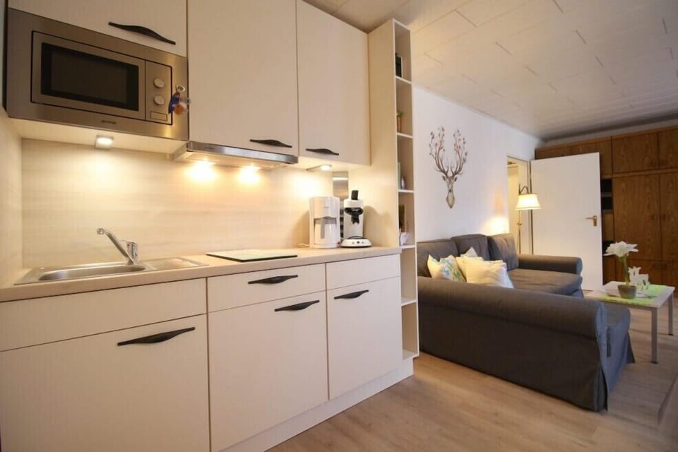 Apartment, Balcony (Esterberg) | Private kitchen | Fridge, microwave, stovetop, coffee/tea maker