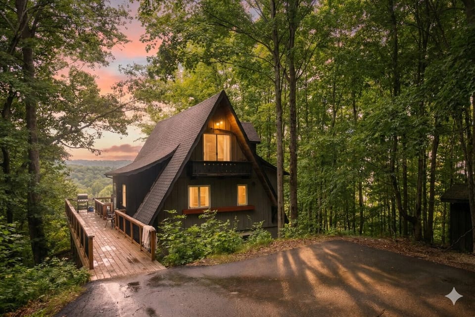 ecluded A-frame lodge tucked in the woods at Shanty Creek—peaceful, private, and easy access