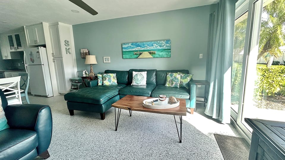 A large sectional offers enough seating to accommodate all.