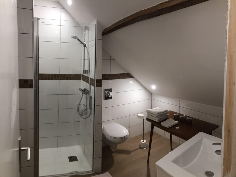Family Double Room | Bathroom | Shower, hair dryer, towels, soap
