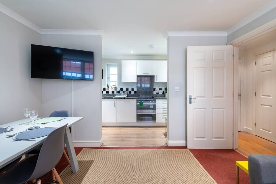View into the kitchen from the lounge and dining area.