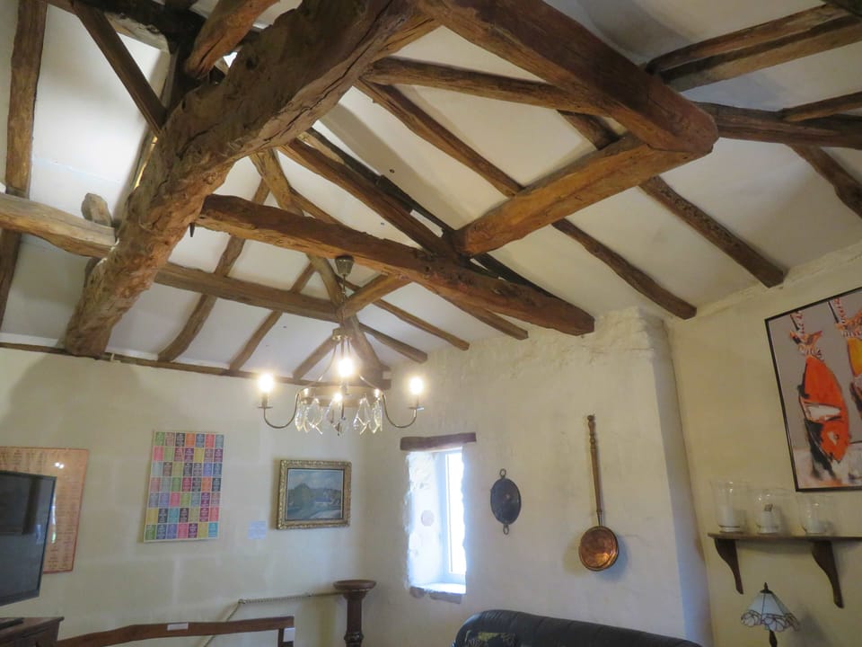 Gorgeous ancient rafters in the upstairs living room