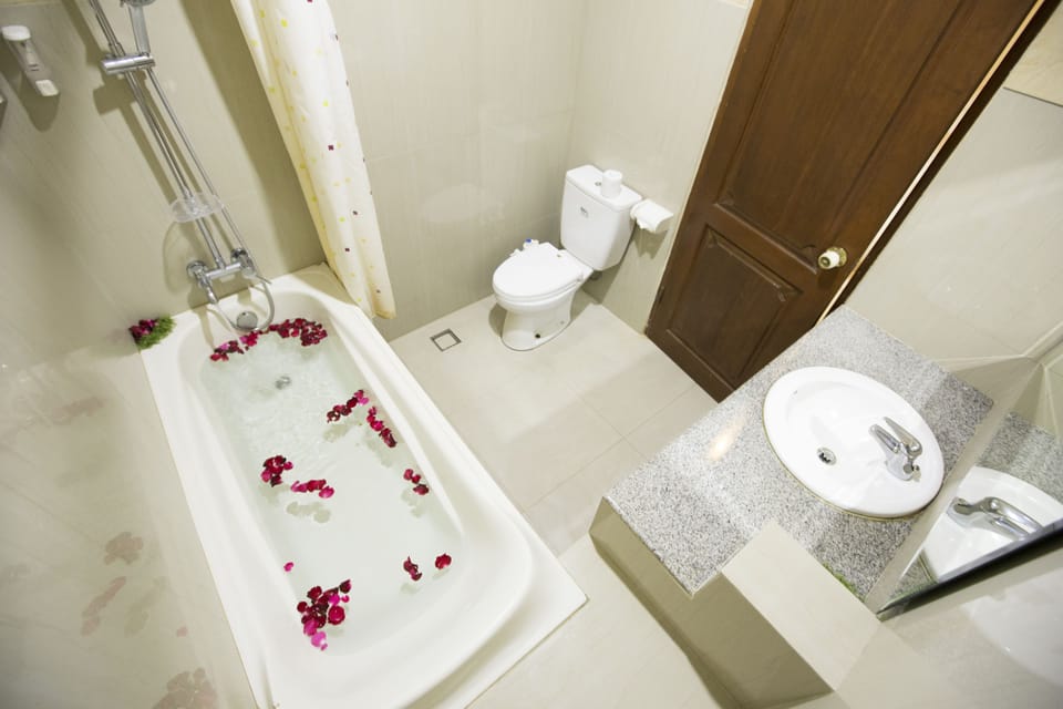 Rainfall showerhead, free toiletries, hair dryer, bidet