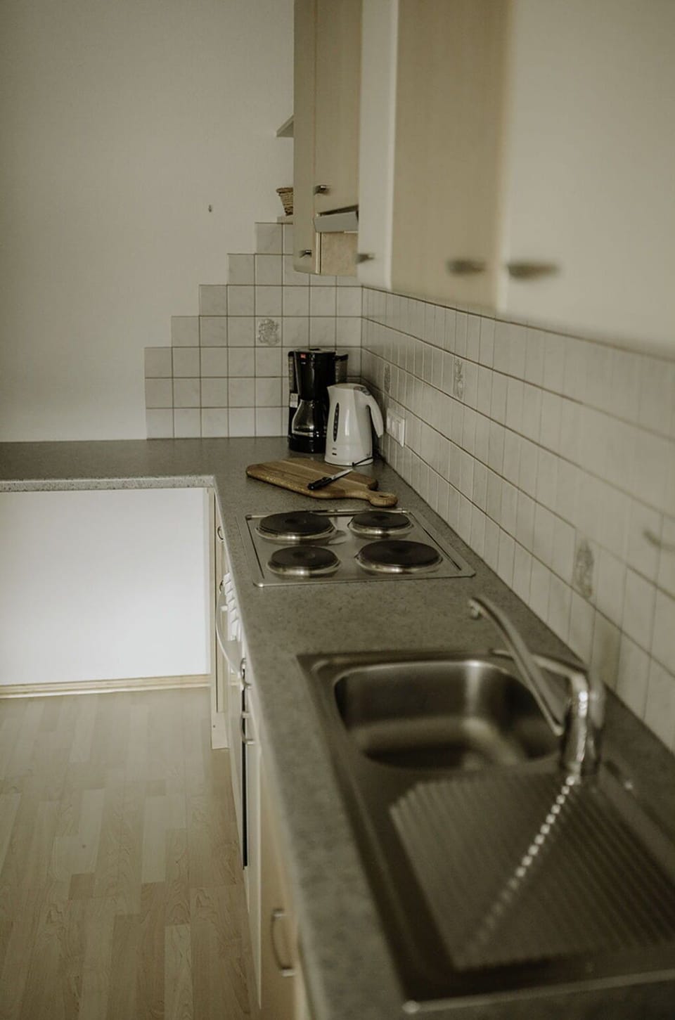 Kitchen, Countertop, Flooring, Kitchen Sink, Sink, Wood, Interior Design, Plumbing Fixture, Kitchen Appliance, Floor