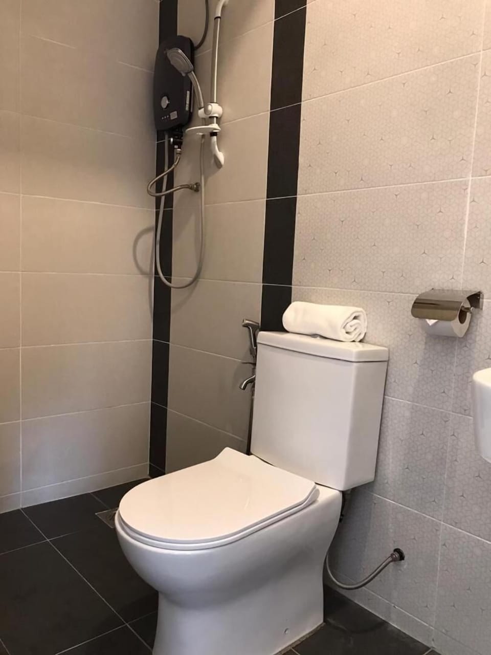 Shower, bidet, towels, toilet paper