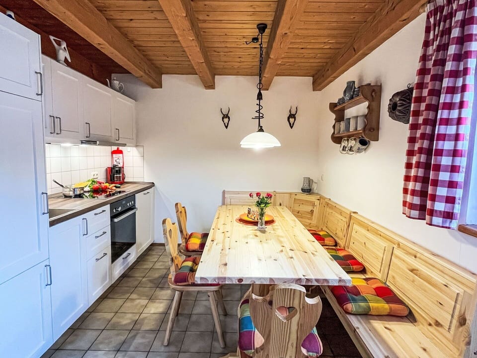 Furniture, Wood, Interior Design, Table, Ceiling, Cottage, Wood Stain, Chair, Kitchen & Dining Room Table, Hardwood